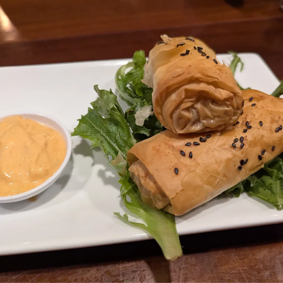 Cuban beef cigars and pork rolls with spicy chilli mayo
